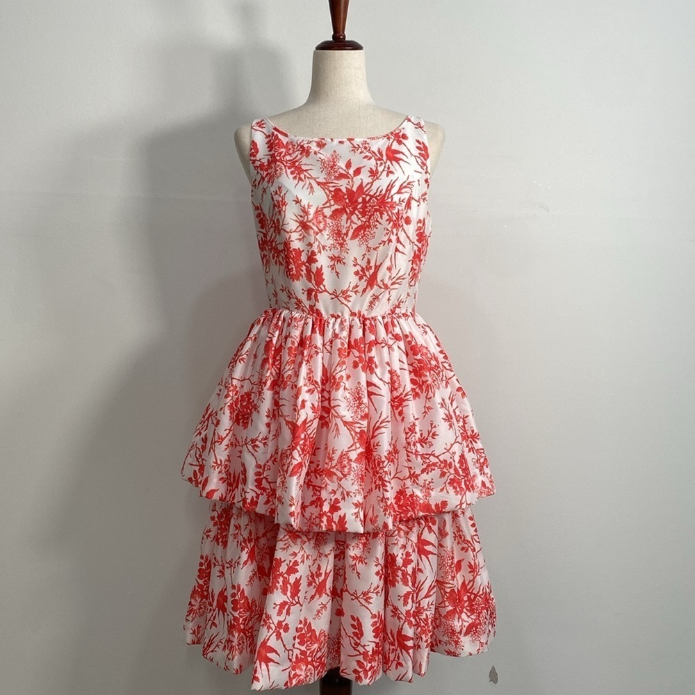 J. Peterman Cocktail Dress Wedding Guest Church Tiered Floral 6